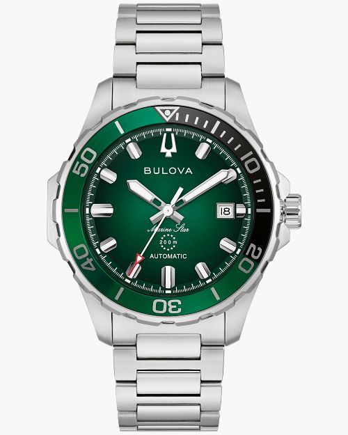 Herrenuhr Bulova Marine Star mit grünem Zifferblatt und Metallband, Automatik, Saphirglas