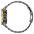 Herrenuhr-Ansicht von der Seite: Metallgehäuse, Krone, schwarzes Armband mit Gliedern.