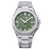 Citizen Herrenuhr mit grünem Zifferblatt, silbernem Stahlgehäuse und Metallarmband.