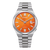 Herrenarmbanduhr mit orangefarbenem Zifferblatt, Edelstahlarmband und Saphirglas