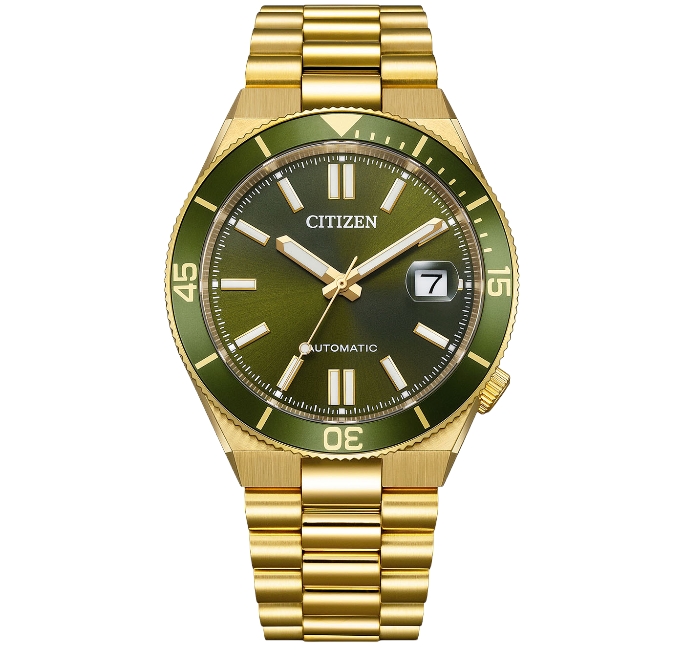 Citizen Tsuyosa herrklocka med grön urtavla och guldfärgat armband i rostfritt stål