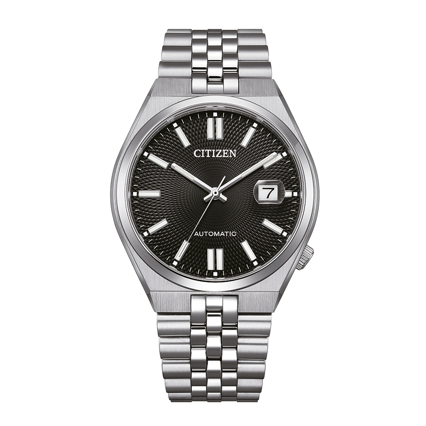 Herrenarmbanduhr mit Edelstahlband, schwarzem Zifferblatt und Datumsfenster