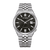 Herrenarmbanduhr mit Edelstahlband, schwarzem Zifferblatt und Datumsfenster