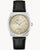 Bulova Herrenuhr mit beigem Zifferblatt, schwarzem Lederarmband, silbernem Gehäuse und Datumsanzeige