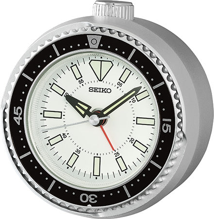 Seiko QHE207S Väckarklocka Silver • Tyst Sweep-Urverk • Roterbar Bezel