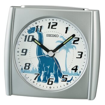 Seiko QHE212S Väckarklocka Silvertonad • Dino-motiv • Ljusfunktion