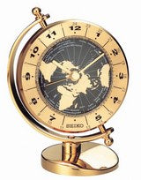 Seiko QHG106G Bordsklocka Guld • Tystgående Sweep-Urverk • Världstid-Vridskiva