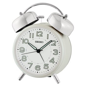 Seiko QHK063W Väckarklocka Vit • Tyst Sweep-Urverk • Mekaniskt Dubbelbjällralarm