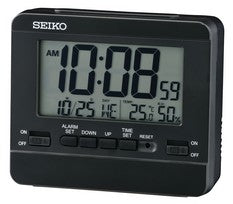 Seiko QHL086K Väckarklocka Svart • LCD Dubbelalarm • Termometer & Hygrometer