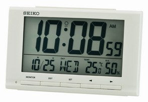 Seiko QHL090W Bordsur Vit • LCD-digitaldisplay • Termometer & Hygrometer