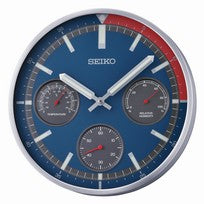 Seiko QXA822S Väggklocka Blå • Tyst Sweep-urverk • Termometer & Hygrometer