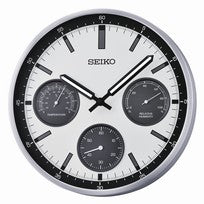 Seiko QXA823S Väggklocka Silver • Aluminiumboett • Termometer & Hygrometer