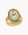 Goldfarbene Ringarmbanduhr mit elfenbeinfarbenem Zifferblatt und römischen Zahlen
