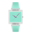 Mintfarbene Armbanduhr mit transparentem Gehäuse, rosa Zeigern und Anzeige THU 28