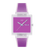 Swatch Armbanduhr mit quadratischem, transparentem Gehäuse und violettem Zifferblatt