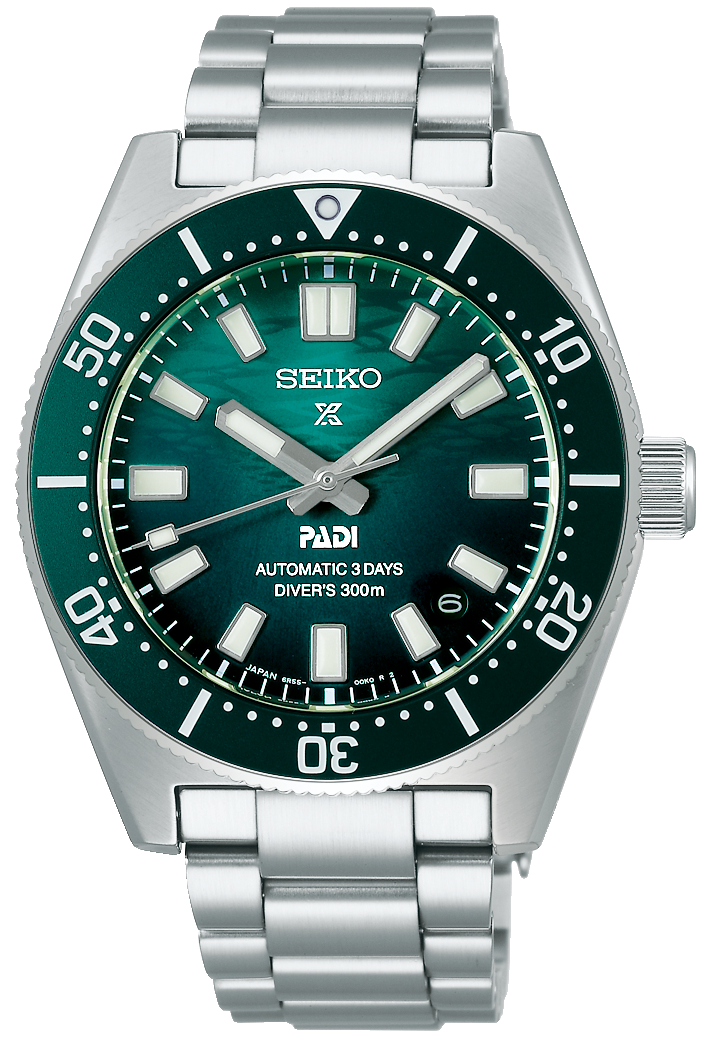 SEIKO Prospex herrur med grön urtavla, metallarmband och roterbar infattning