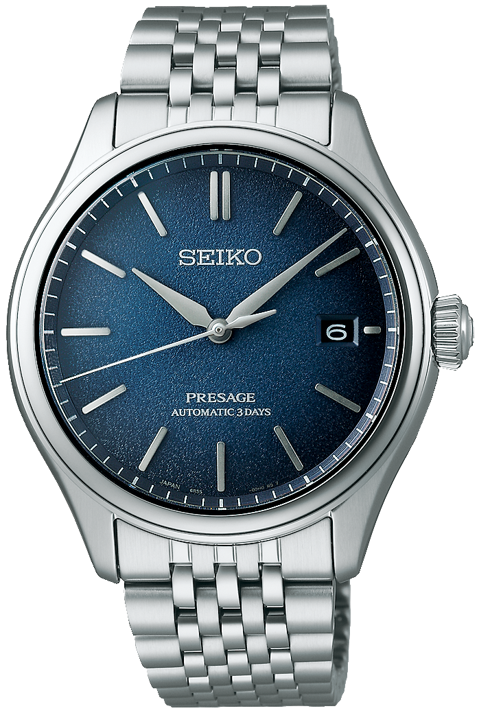 Seiko Presage herrklocka: blå urtavla, datumvisning, armband i rostfritt stål
