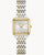 Bulova Damenuhr mit rechteckigem bicolor Gehäuse, weißem Zifferblatt und Metallarmband
