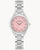 Bulova Damenarmbanduhr mit rosafarbenem Zifferblatt, silbernem Stahlband und Diamant-Index