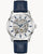 Bulova Herrenuhr mit silbernem Gehäuse, blauem Lederband und offenem Automatik-Design