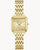 Damenuhr mit rechteckigem Champagnerzifferblatt und vergoldetem Metallarmband, Quarzwerk
