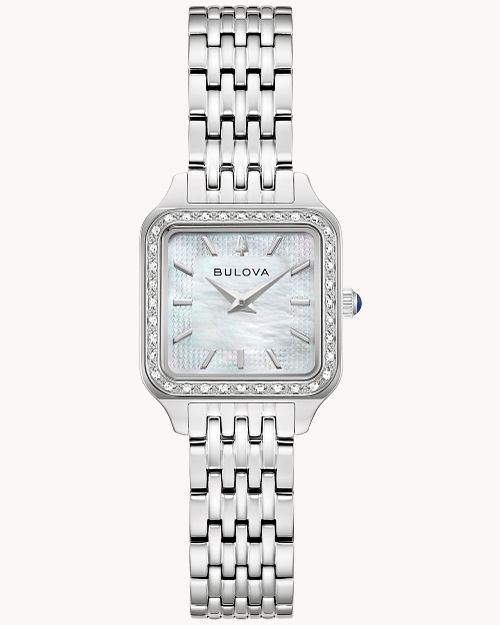 Damenuhr Bulova Sutton mit Metallarmband, Perlmuttzifferblatt und Diamantbesatz