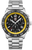 Herrklocka med metallarmband, svart urtavla och gul ring