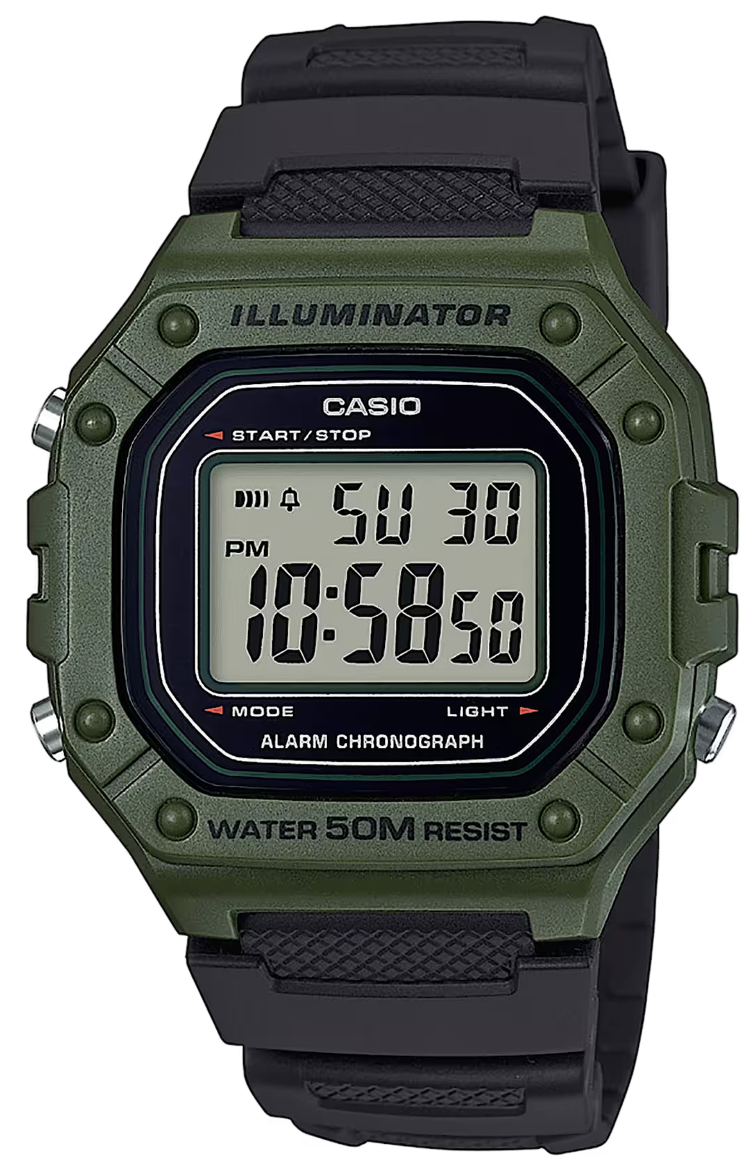 Casio Vintage digital klocka med grönt hölje, svart armband och digital display