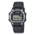 Casio Armbanduhr mit schwarzem Gehäuse, digitalem Display und dunkelblauem Lederband