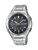 Casio herrarmbandsur med silverfärgat metallarmband, svart urtavla och datum