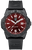 Dykarklocka med röd urtavla, svart bezel, svart gummiarmband och datumfönster
