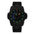 Schwarze Luminox Armbanduhr mit grün leuchtenden Indizes, schwarzes Zifferblatt, Stahlband