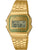 Casio Vintage digital klocka med guldfärgat metallarmband, rektangulär LCD-display och datumvisning.