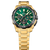 Chronograf för herr med grön urtavla, guldfärgad boett och armband