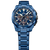 Herrklocka med kronograf, blå urtavla, tre sub-urtavlor och metallarmband