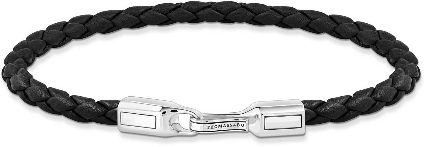 Smal flätad läderarmband, svart band med silverfärgat spänne