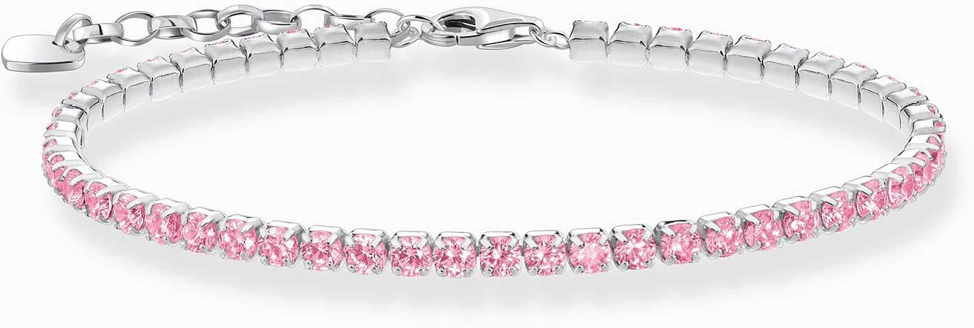 Silverfärgat tennisarmband med rosa zirkoniastenar på fin infattad kedja