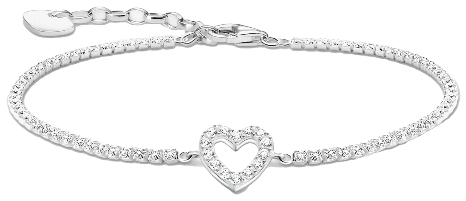 Tennisarmband i silver med hjärthänge och vita stenar