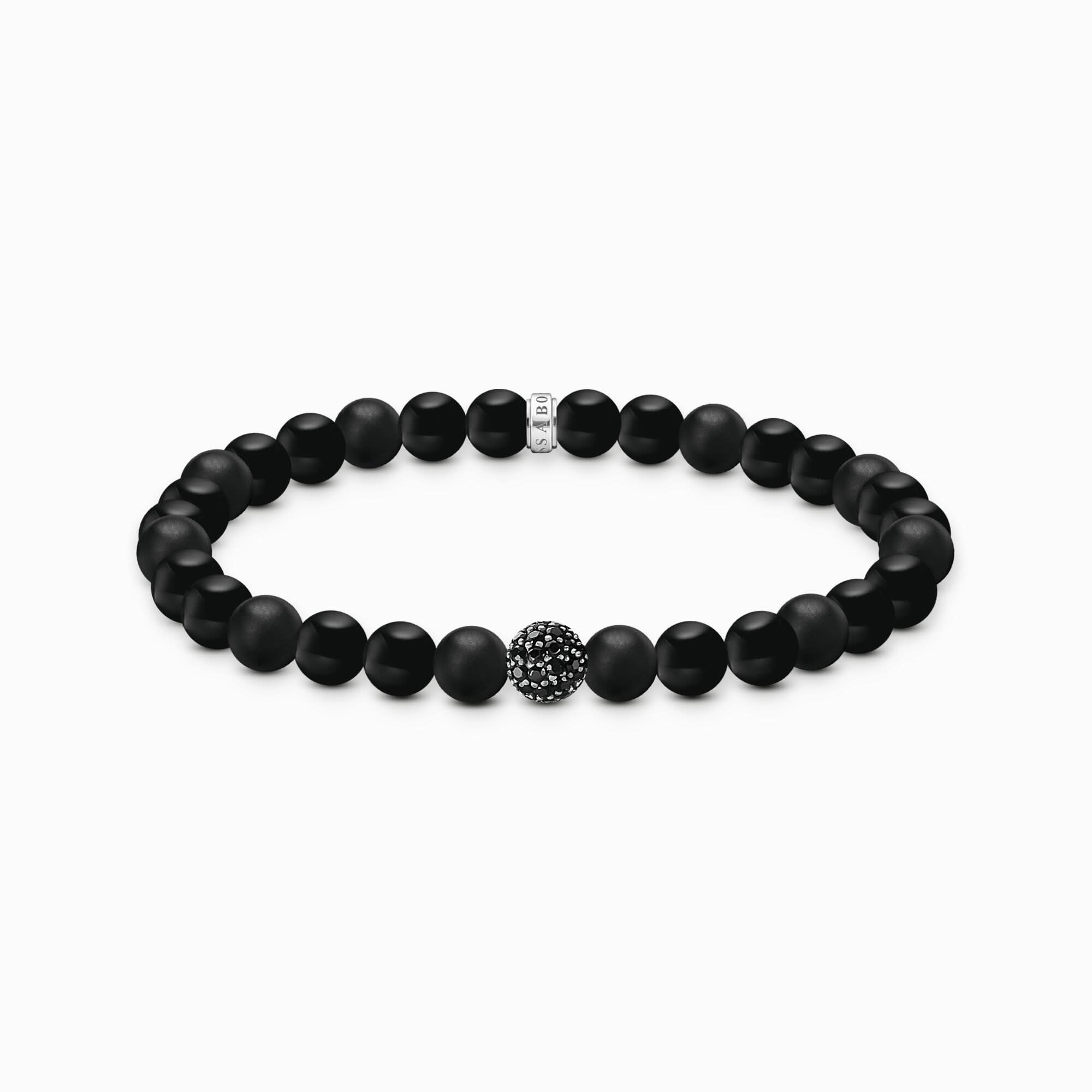 Armband med svarta obsidianpärlor och zirkoniadetaljer