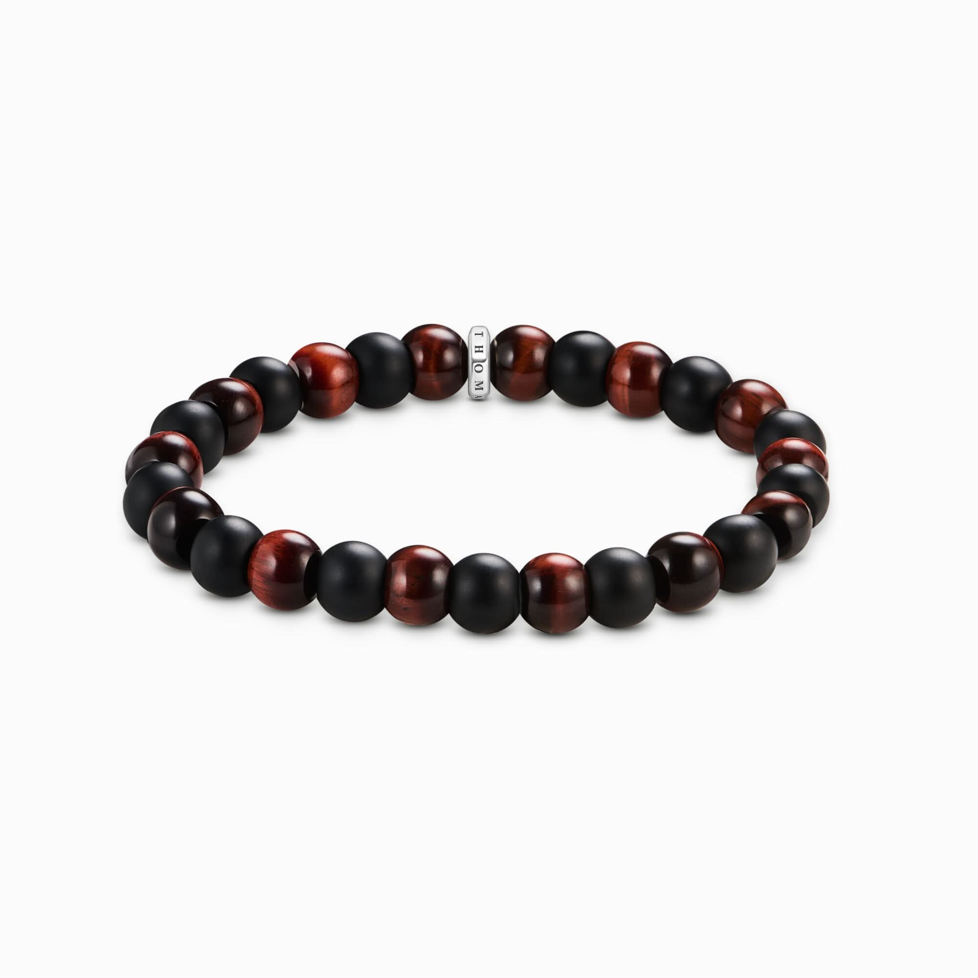 Thomas Sabo armband av obsidian och tigeröga med runda pärlor
