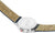 Unisex-klocka, baksida med gravyr och beige armband i korklook med blå kant.