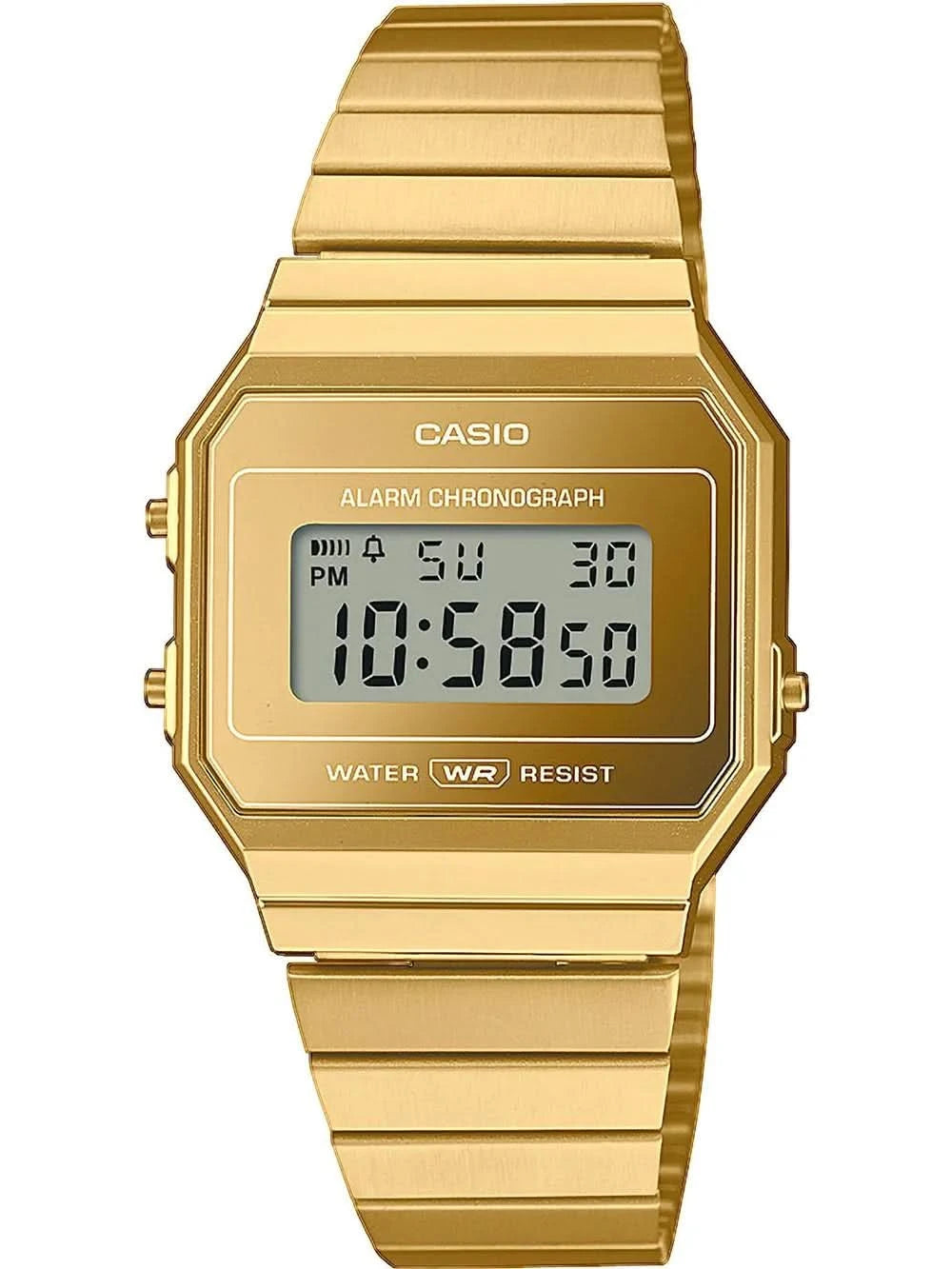 Casio Vintage-A700WEVG-9AEF klocka, guldfärgat metallarmband och digital display