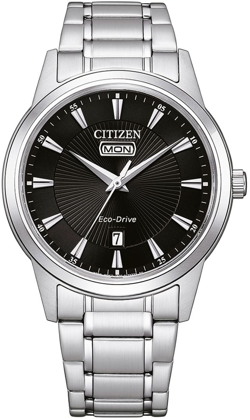 "Herrklocka Citizen Eco-Drive med svart urtavla och armband i rostfritt stål"