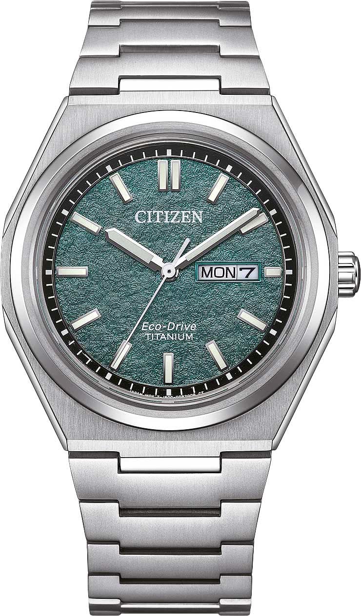 Citizen herrklocka i titan med grön urtavla och metallarmband