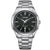 Herrenarmbanduhr mit silbernem Edelstahlband, rundem schwarzem Zifferblatt, Datumsanzeige, CITIZEN Eco-Drive