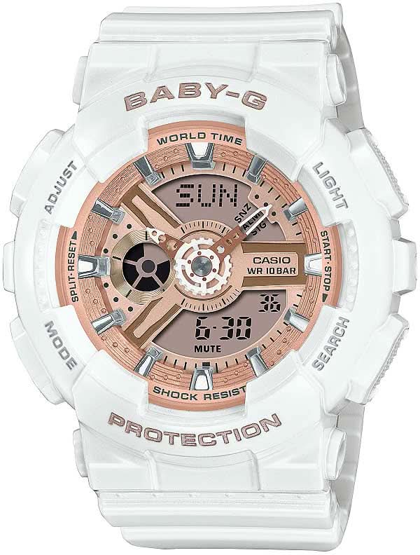 Casio Baby-G damklocka med vitt hölje och orange urtavla, digital display