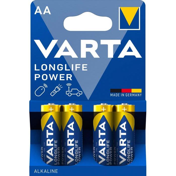 VARTA AA-blockbatterier, Alkaline Longlife Power, 4-pack i blisterförpackning