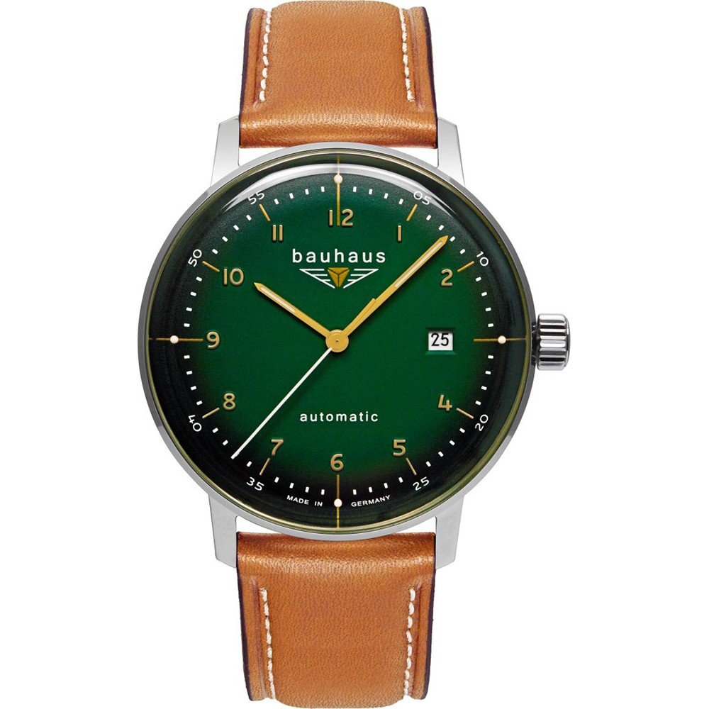 Herren Automatikuhr mit grünem Zifferblatt, Lederarmband braun, silbernem Edelstahlgehäuse