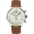 Herren-Armbanduhr Bauhaus: weißes Chronograph-Zifferblatt, braunes Lederband, Drücker