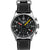 Herren-Armbanduhr mit schwarzem Lederarmband, silbernem Gehäuse, schwarzem Chronographen-Zifferblatt